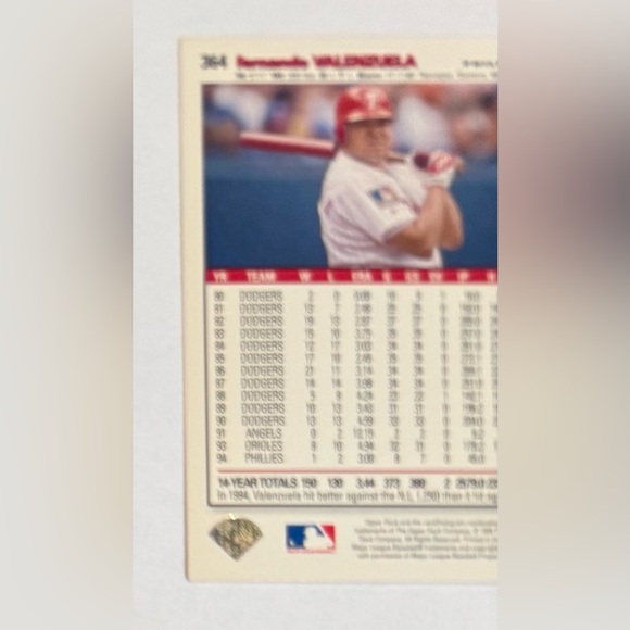 Trading card baseball 1995 The Upper Deck # 364 Fernando Valenzuela ( Phillies ) - Picture 8 of 9
